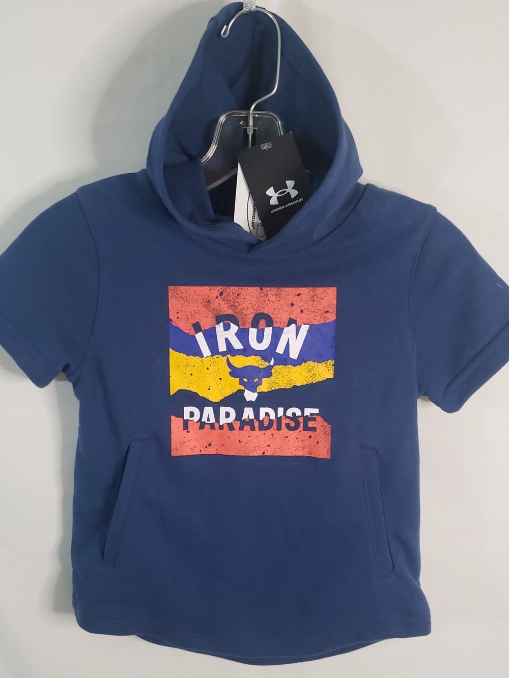 Under Armour Blue Short-Sleeve 'Iron Paradise' Hooded Sweatshirt, Boys YXS